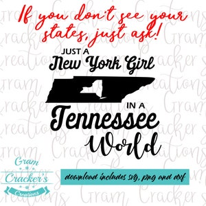 Gewoon een meisje uit New York in een Tennessee World svg, Instant download cut-bestand voor cricut en silhouet, New York, Tennessee
