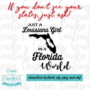 Just an Louisiana girl in a Florida world - SVG-Datei - Cricut Datei - Silhouette Datei - SVG PNG DXF Dateien - Instant download