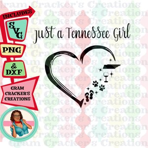 Just a Tennessee Girl SVG - Cricut en Silhouette Cut File - Instant download - Tennessee SVG - SVG Png Dxf - wijnglas