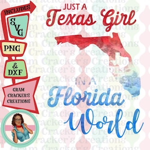 Nur ein Mädchen aus Texas in einer Florida-Welt, digitaler Download T-Shirt-Schnittdatei, Texas Silhouette, Südliches Mädchen-Mama-Shirt.