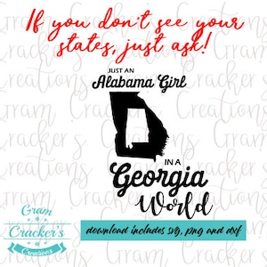 Nur ein Alabama Mädchen in einer Georgia World Cut Datei - SVG PNG DXF Dateien - Home State Dateien - Silhouette geschnitten Datei - Cricut Cut Datei -