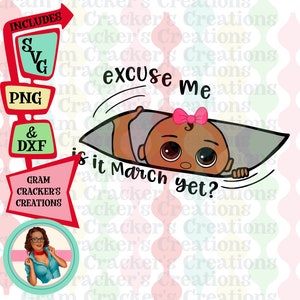 Com licença, é março, maternidade svg espiando arquivo de corte de bebê latino, cricut, máquinas de corte silhouette gravidez, menino e menina bebê