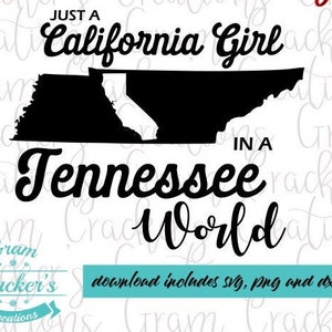 Just a California girl in a Tennessee world - Svg - Cricut File - Silhouette File - Sublimation - Fierté californienne - Téléchargement immédiat