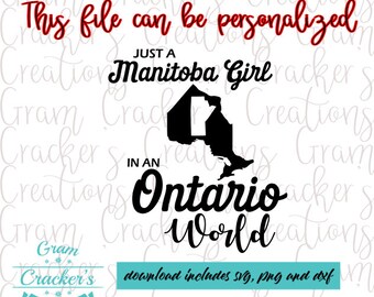 Manitoba meisje in een Ontario World SVG, Canadese provincie instant download, cut-bestand voor silhouet en Cricut