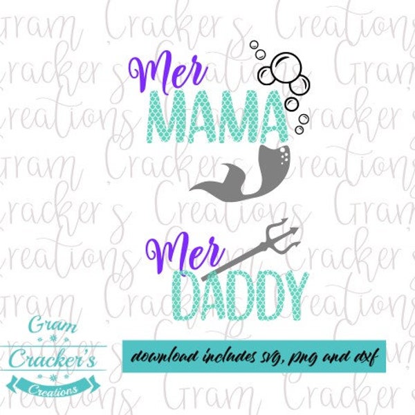 Mer mama, Mer Daddy svg cut file, instant download for silhouette, Cricut, Mermaid Mermaid scales, Mermaid tail