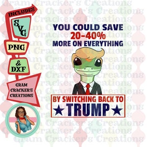 presidente geco, risparmia con Trump, file di taglio in formato SVG per silhouette e cricut, download istantaneo in formato SVG, PNG, DXF