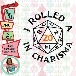 Eu rolei um arquivo de corte svg de 20 em carisma para cricut, silhueta bebê adulto masmorras e dragões, D&D