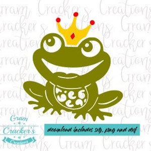 Fichier de coupe svg prince grenouille pour cricut, silhouette et autres coupeurs et traceurs, silhouette de grenouille, couronne, téléchargement immédiat