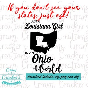 Solo una chica de Luisiana en un mundo de Ohio svg, silueta de Carolina del Norte, silueta de Ohio, svg, chica de Ohio svg, archivo de corte Cricut
