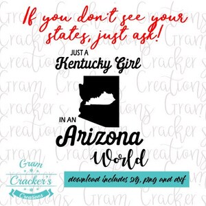 Just a Kentucky girl in an Arizona world  - Svg Cut File - Cricut File - Silhouette File - SVG PNG DXF files - Arizona, Kentucky Silhouette