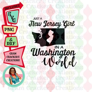 Garota de Nova Jersey em um mundo de Washington svg para máquina de corte, cricut e silhueta, silhueta do estado de Washington