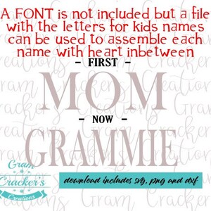 First Mom nu Grammie svg, Instant Download cut-bestand voor Cricut en Silhouette, wordt geleverd met een leeg sjabloonbestand