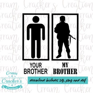 Militär Bruder, dein Bruder, mein Bruder militärische Silhouette, Soldat svg geschnitten Datei für Cricut, Silhouette und andere Schneideplotter und Plotter