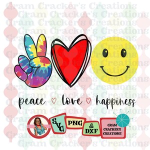 peace love happiness svg cut file. instant download, silhouette, cricut,, peace, svg positive vibes, happy face, smiley