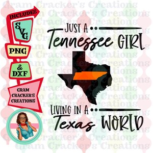 Just a Tennessee Girl in a Texas World SVG - Cricut en Silhouette Cut-bestand - Instant download - Tennessee SVG