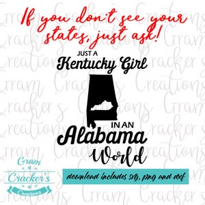 Kentucky Girl in an Alabama World SVG, Alabama instant Download cut file for Cricut and Silhouette