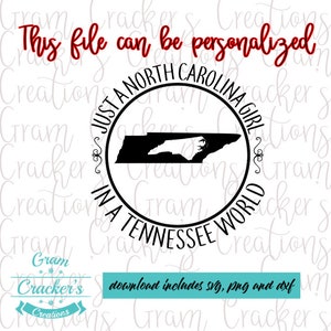 North Carolina meisje in een Tennessee World SVG, Instant Download cut-bestand voor silhouet en Cricut