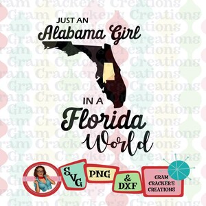 Chica de Alabama en un archivo de corte mundial de Florida - Archivos SVG PNG DXF - Archivos del estado de origen - Archivo de corte Silhouette - Archivo de corte Cricut -