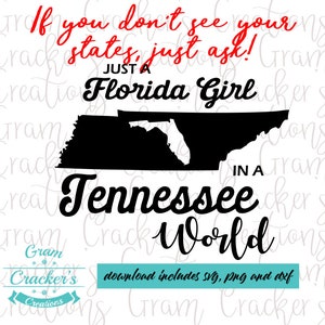 Just a Florida girl in a Tennessee World - SVG-Datei - Cricut - Silhouette-Datei - SVG PNG DXF Dateien - Instant download