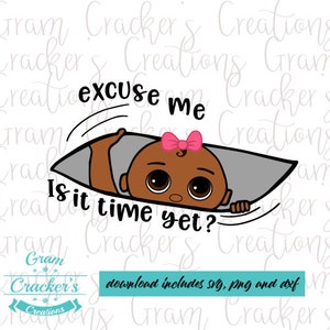 Com licença, ainda é hora de maternidade afro-americana svg espreitando arquivo de corte de bebê, cricut, máquinas de corte de silhueta, menino e menina