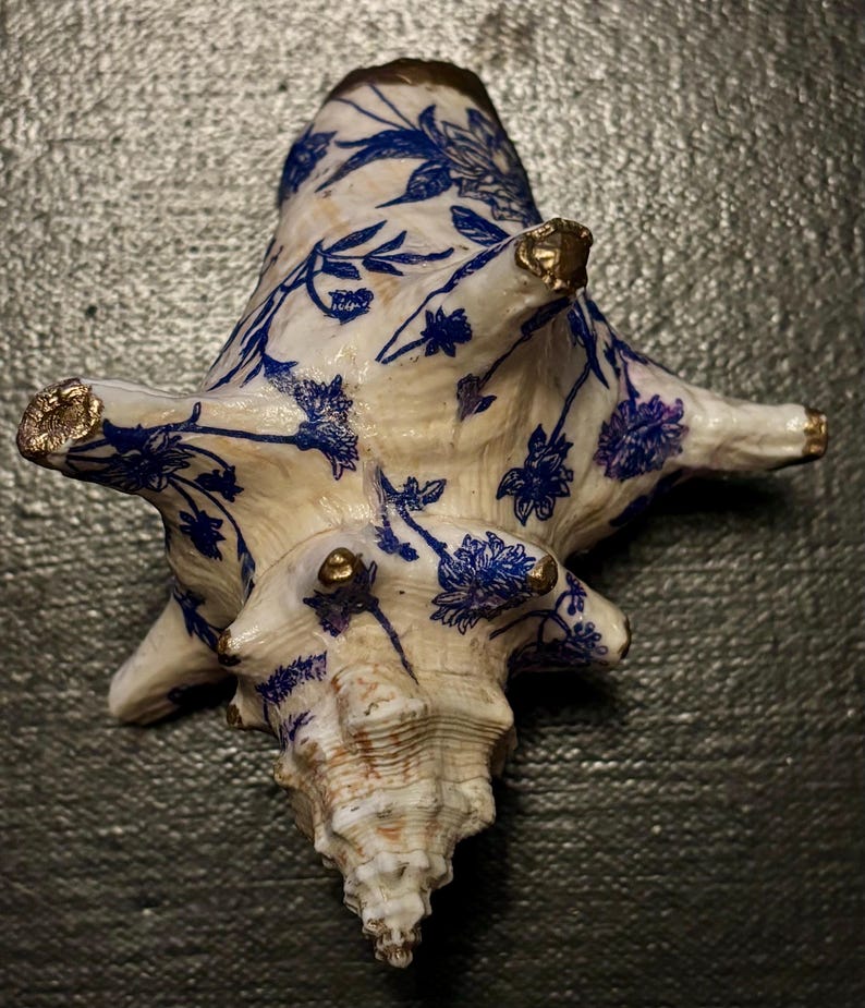 Pattern On A Conch Shell Decoupaged Conch Shell With Blue and White Chinoiserie Floral Pattern ...