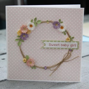 Sweet baby girl Quilling art For granddaughter Invitation Quilled crown flower Birthday image 1