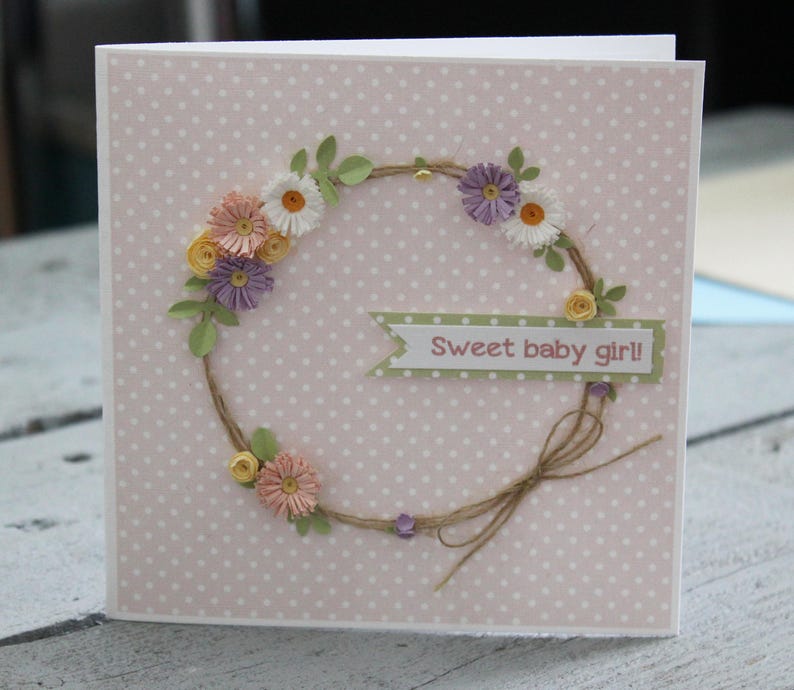 Sweet baby girl Quilling art For granddaughter Invitation Quilled crown flower Birthday image 1