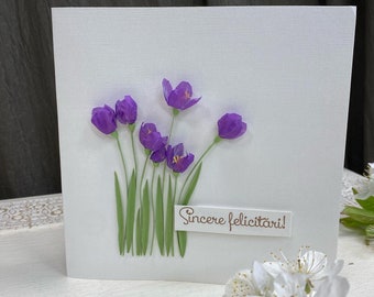 Crocus card Unique handmade card Quilling crocus  Card for all ocassions Quilled crocus Card handmade