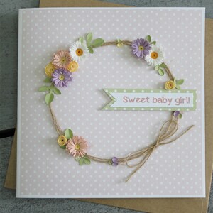 Sweet baby girl Quilling art For granddaughter Invitation Quilled crown flower Birthday image 4