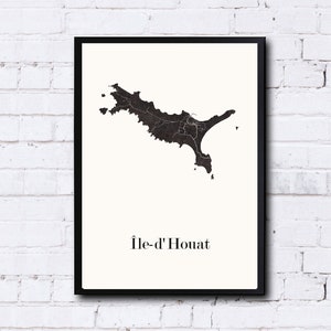 CARTE Design d'HOUAT, carte île du Morbihan  pour décoration, cadeau personnalisé, cadeau anniversaire,