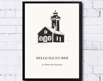 Affiche de BELLE Ile en Mer pour décoration, affiche du phare des poulains,cadeau saint valentin
