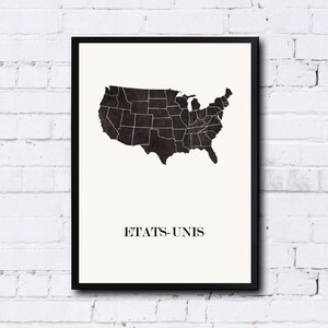 CARTE Design des ETATS UNIS pour décoration, cadeau personnalisé, cadeau anniversaire,
