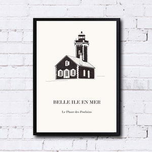 Affiche de BELLE Ile en Mer pour décoration, affiche du phare des poulains,cadeau saint valentin