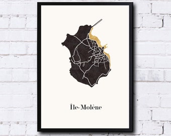 CARTE Design de l'Ile de MOLENE dans le Finistère pour décoration, cadeau personnalisé,