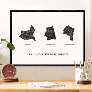 CARTE des GRANDS Vins de BORDEAUX pour décoration, cadeau pour un amoureux des Grands Vins,