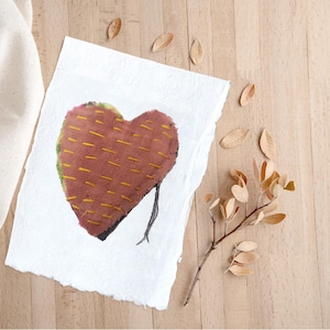 Carte en Broderie textile unique sur papier chiffon - Carte message bohème - Cadeau fête des mères