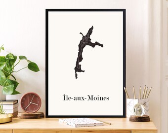 CARTE Design de l'île aux Moines, carte Morbihan  pour décoration, cadeau personnalisé, cadeau anniversaire,