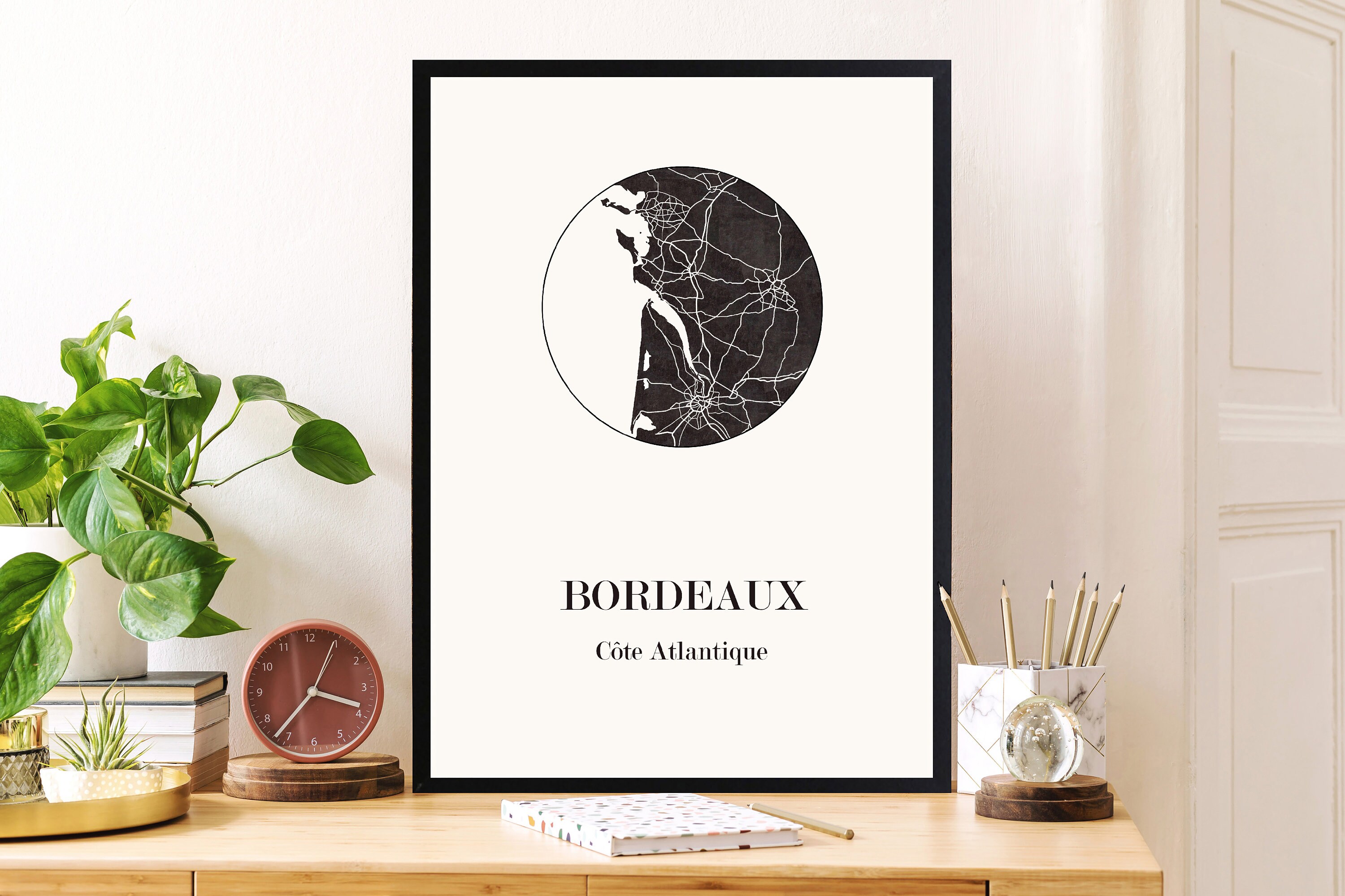 Carte Design de Bordeaux et La Côte Atlantique Pour Décoration, Cadeau Personnalisé, Fête Des Mères