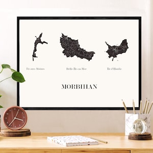 CARTE Design des Iles du Golf du Morbihan pour décoration, Carte de BRETAGNE, cadeau personnalisé, cadeau anniversaire,