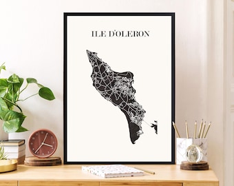CARTE Design de l'ILE d'OLERON pour décoration, cadeau personnalisé, cadeau anniversaire,