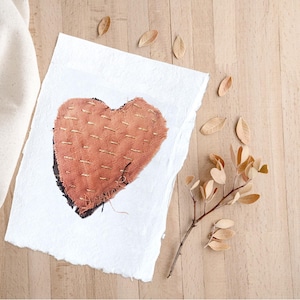 Carte en Broderie textile unique sur papier chiffon - Carte message bohème - Cadeau fête des mères