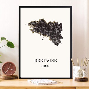 CARTE Design du GR 34, carte de BRETAGNE  pour décoration, cadeau personnalisé, cadeau anniversaire,