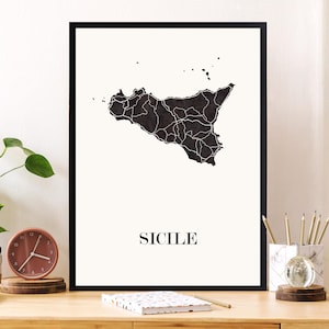 CARTE Design de SICILE, carte d'Italie pour votre décoration, cadeau personnalisé, cadeau anniversaire,