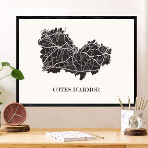 CARTE des COTES D'ARMOR pour décoration, cadeau personnalisé, cadeau anniversaire,