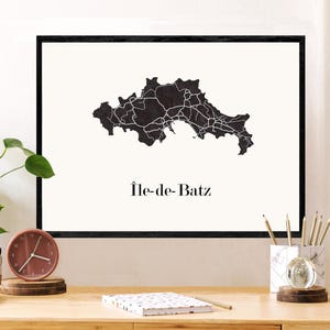 CARTE Design de l'Ile de BATZ pour décoration, cadeau personnalisé, cadeau anniversaire,