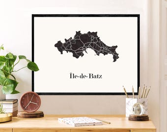 CARTE Design de l'Ile de BATZ pour décoration, cadeau personnalisé, cadeau anniversaire,