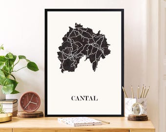 CARTE du CANTAL pour décoration, cadeau personnalisé, cadeau anniversaire,
