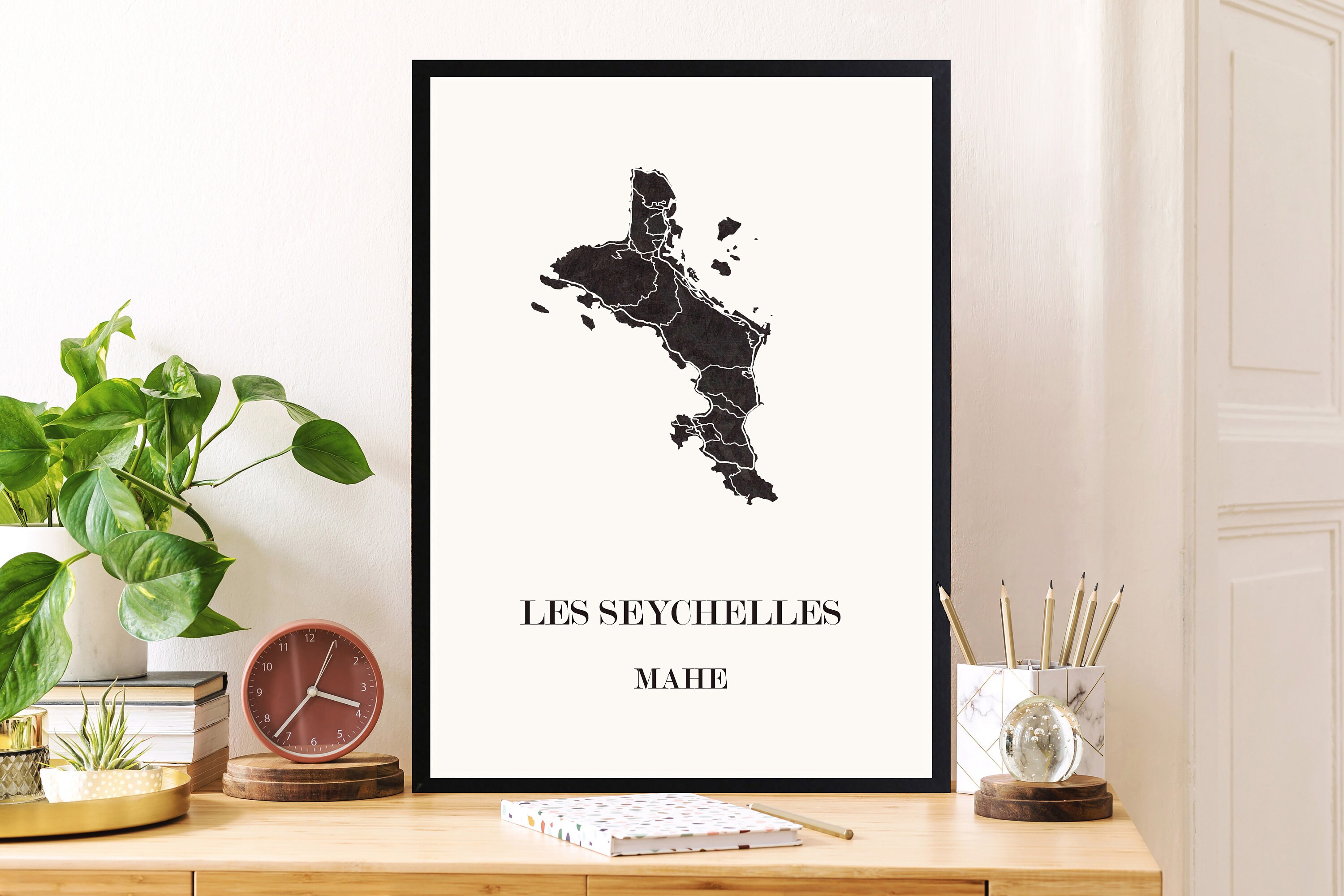 Carte Design Des Seychelles, Carte de Mahé Pour Décoration, Cadeau Personnalisé, Fête Mères