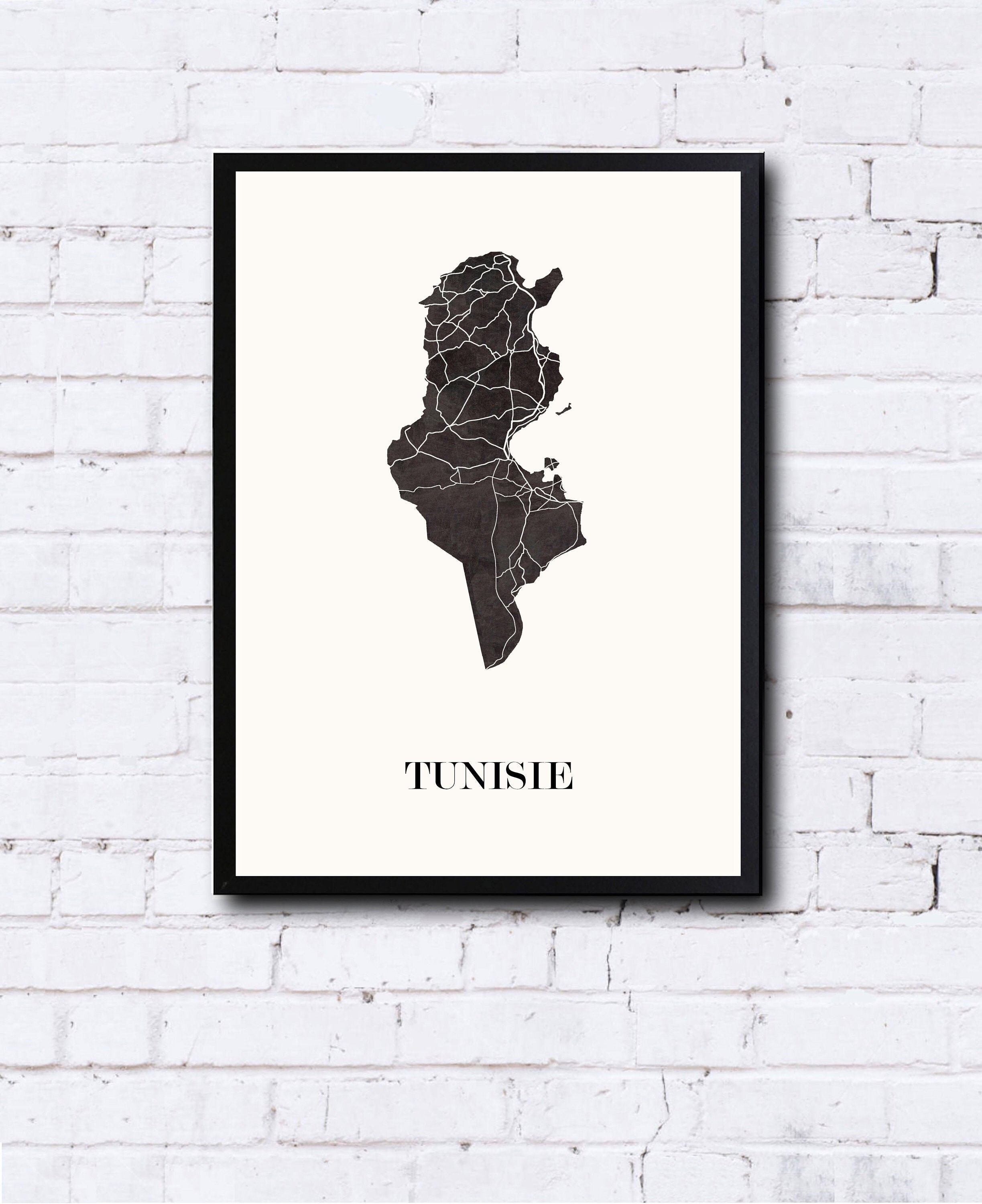 Carte Design de Tunisie Pour Décoration, Cadeau Personnalisé, Fête Des Mères