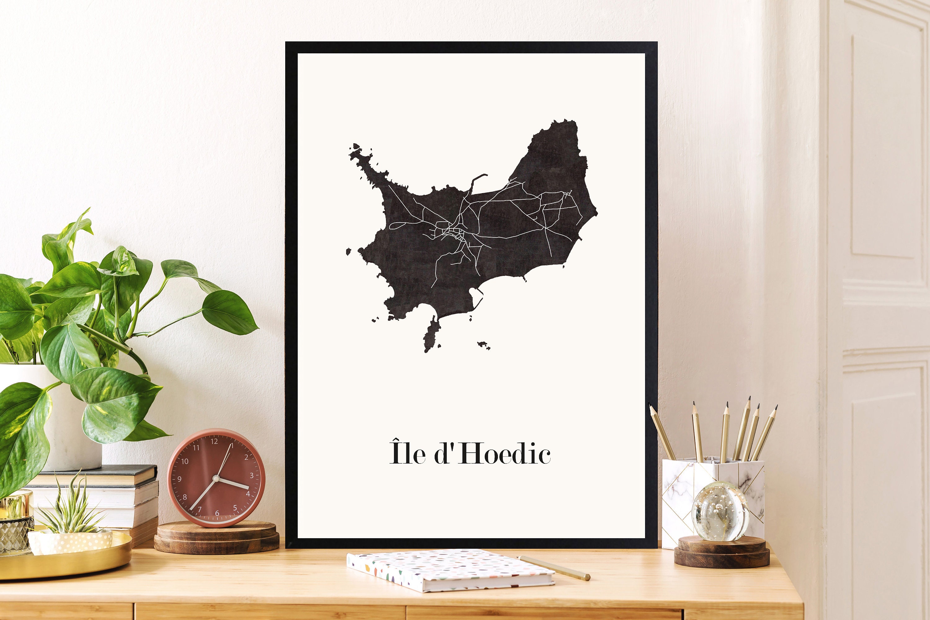 Carte Design de L'île Hoedic, Carte Morbihan Pour Décoration, Cadeau Personnalisé, Fête Des Mères